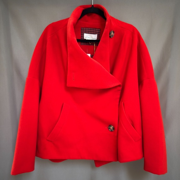 Anthropologie Jackets & Blazers - NWT Anthropologie Peacoat Plus Size 1X, Red, Relaxed Fit, Oversize, Chic, Boho